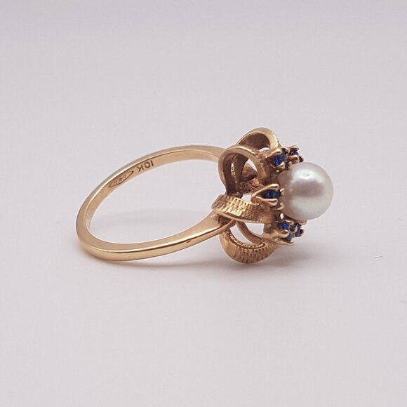 Vintage Cultured Pearl 10K Yellow Gold Estate Ring Trademark A&A - Picture 7 of 12